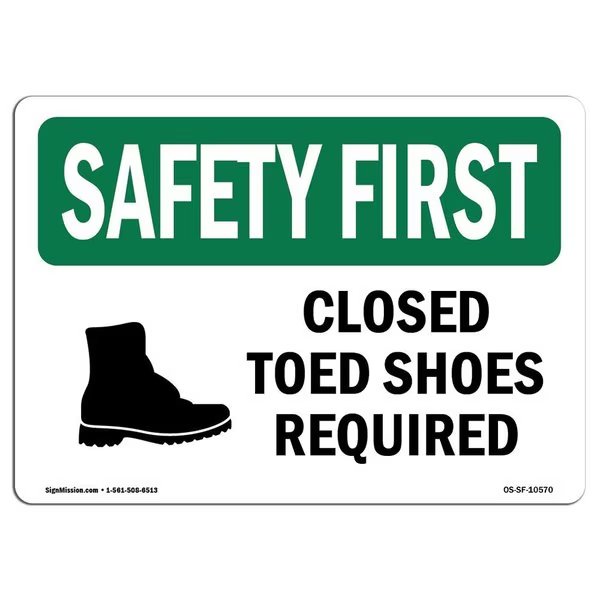OSHA Sign, Closed Toed Shoes Required W/ Symbol, 24in X 18in Decal, 24